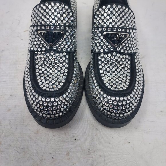 PRADA Rhinestone Embellished Black Loafer - Picture 6 of 12